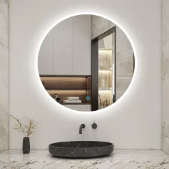 Miroir de salle de bain rond 70x70cm LED tricolore anti-buée + mémoire + dimmable, AICA SANITAIRE