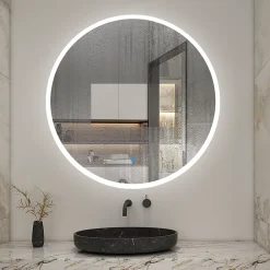 Miroir de salle de bain rond 70x70cm LED tricolore anti-buée + mémoire + dimmable, AICA SANITAIRE