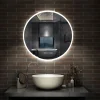 Miroir de salle de bain rond 70x70cm avec Horloge, LED, Tricolore, Anti-Buée, AICA SANITAIRE