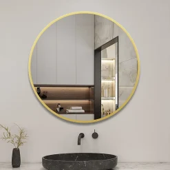 Miroir de salle de bain rond 70cm cadre doré mat, AICA SANITAIRE