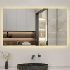 Miroir de salle de bain rétro-éclairé sans cadre 90x70cm, Tricolore + Anti-buée + Mémoire + Dimmable, AICA SANITAIRE
