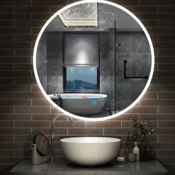 Miroir de salle de bain rond 70x70cm LED tricolore anti-buée + mémoire + dimmable, AICA SANITAIRE