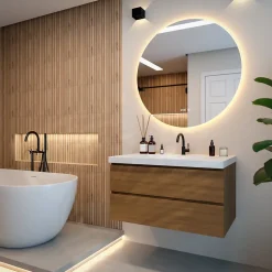 Miroir de salle de bain rond éclairé par LED 100 cm, antibuée, sans cadre