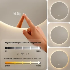 Miroir de salle de bain rond éclairé par LED 100 cm, antibuée, sans cadre