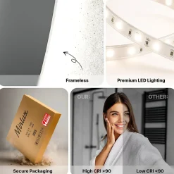 Miroir de salle de bain rond éclairé par LED 100 cm, antibuée, sans cadre