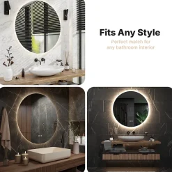Miroir de salle de bain rond éclairé par LED 100 cm, antibuée, sans cadre
