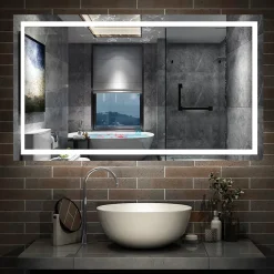 Miroir de salle de bain 120x70cm Tri-color anti-buée LED avec mémoire et lumière gradation, AICA SANITAIRE