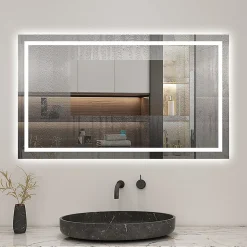 Miroir de salle de bain 120x70cm Tri-color anti-buée LED avec mémoire et lumière gradation, AICA SANITAIRE