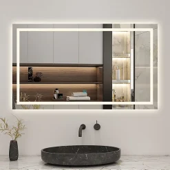 Miroir de salle de bain 120x70cm Tri-color anti-buée LED avec mémoire et lumière gradation, AICA SANITAIRE