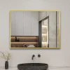 Miroir de salle de bain 70x50cm Cadre carré miroir or mat suspendu, horizontalement et verticalement, AICA SANITAIRE