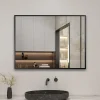 Miroir de salle de bain 80x60cm Cadre carré miroir noir mat suspendu horizontalement et verticalement, AICA SANITAIRE
