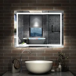 Miroir de salle de bain 100x60cm Tri-color anti-buée LED avec mémoire et lumière gradation, AICA SANITAIRE