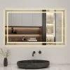 Miroir de salle de bain 80x60cm Tri-color anti-buée LED avec mémoire et lumière gradation, AICA SANITAIRE