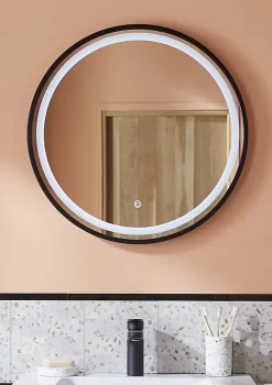 Miroir de salle de bains lumineux LED noir rond Ø 60 cm, MPGlass Naos