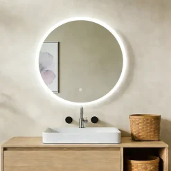 Miroir de salle de bains rond 80x80 cm - Anti-Buée , Mémoire, LED,Miroir lumineux de salle de bains