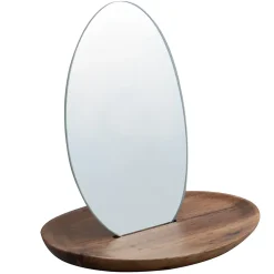 Miroir de salle de bains à poser ovale avec socle en acacia H.20 cm, Spirella Alesia