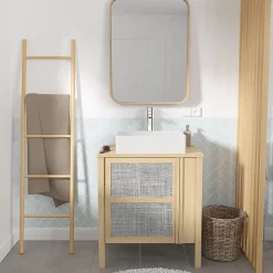 Miroir de salle de bains l.60 x H.80 cm, placage chêne, Thiam