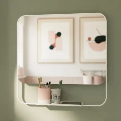 Miroir de salle de bains mural blanc avec tablette l.60,5 x H.60.5 x P.12 cm, GoodHome Maza