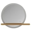 Miroir de salle de bains lumineux LED rond avec tablette bois, GoodHome Avela