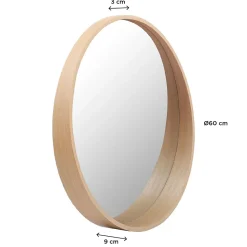 Miroir de salle de bains rond Ø.60 cm, placage chêne, Thiam