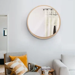 Miroir de salle de bains rond Ø.60 cm, placage chêne, Thiam