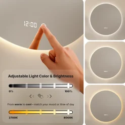 Miroir de salle de bains lumineux LED rond 120cm, Sans Cadre, Antibuée