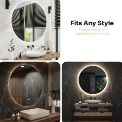 Miroir de salle de bains lumineux LED rond 120cm, Sans Cadre, Antibuée