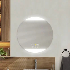 Miroir de salle de bains lumineux LED, connexion Bluetooth, Ø80cm, argenté, MPGlass BroadWay