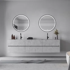 Miroir de salle de bains lumineux LED noir rond Ø80, MPGlass Naos Black