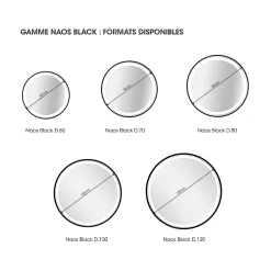 Miroir de salle de bains lumineux LED noir rond Ø80, MPGlass Naos Black