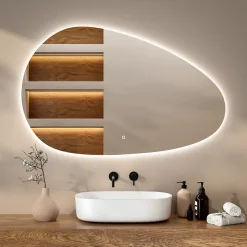 Miroir de salle de bains lumineux LED asymétrique 150x93cm, antibuée
