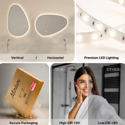 Miroir de salle de bains lumineux LED asymétrique 150x93cm, antibuée