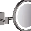 Miroir de salle de bains lumineux LED grossissant, noir chromé brossé, Hansgrohe