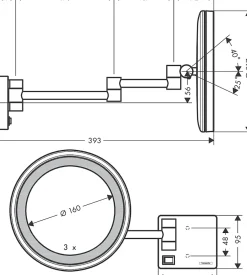 Miroir de salle de bains lumineux LED grossissant, noir chromé brossé, Hansgrohe