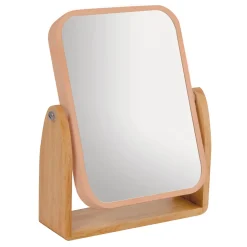 Miroir de salle de bains grossissant inclinable, corail et bambou, l.16,3 x H.10,5 x P.5,5 cm, MSV Oslo