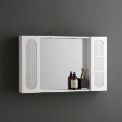 Miroir De Salle De Bains Inglesina Avec Deux Éléments Muraux Latéraux Et Spots Led Intégrés