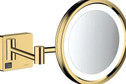 Miroir de salle de bains lumineux LED grossissant, aspect doré poli, Hansgrohe