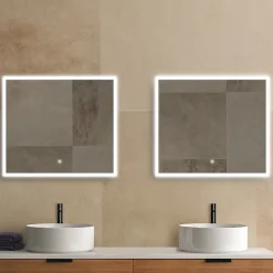 Miroir de salle de bains lumineux LED rectangulaire l. 80 x H. 70 cm MPGlass Bishop 2