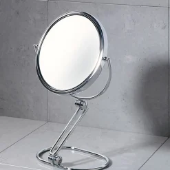 Miroir De Table Double Face Grossissant 5X En Métal Chromé