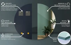 Miroir demi-rond Tulup 50 x 100 cm grand pour chambre 1 pièce