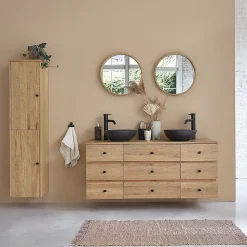 Miroir en chêne massif rond 50 cm