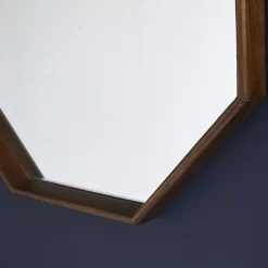 Miroir en mindi massif finition noyer octogonal