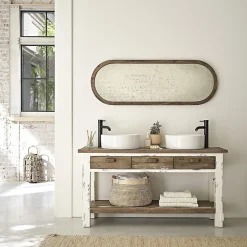 Miroir en pin recyclé massif ovale