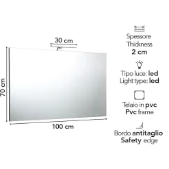 Miroir Encastré Avec Lampe Chromée 100X70 Réversible