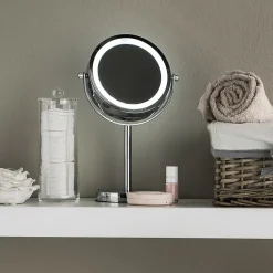 Miroir grossissant en métal inox à LED 12x12x30cm