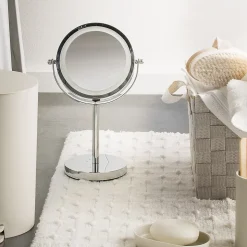 Miroir grossissant en métal inox à LED 12x12x30cm