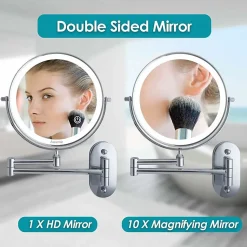 Miroir grossissant mural, miroir de maquillage mural télescopique