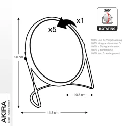 Miroir grossissant sur pied Acier AKIRA Pêche mat Spirella