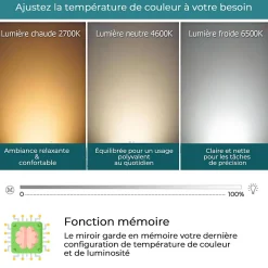 Miroir LED antibuée 120x70 avec zone grossissante X3 température de couleur réglable SANILAND