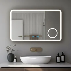 Miroir LED antibuée 140x80 avec zone grossissante X3 température de couleur réglable SANILAND